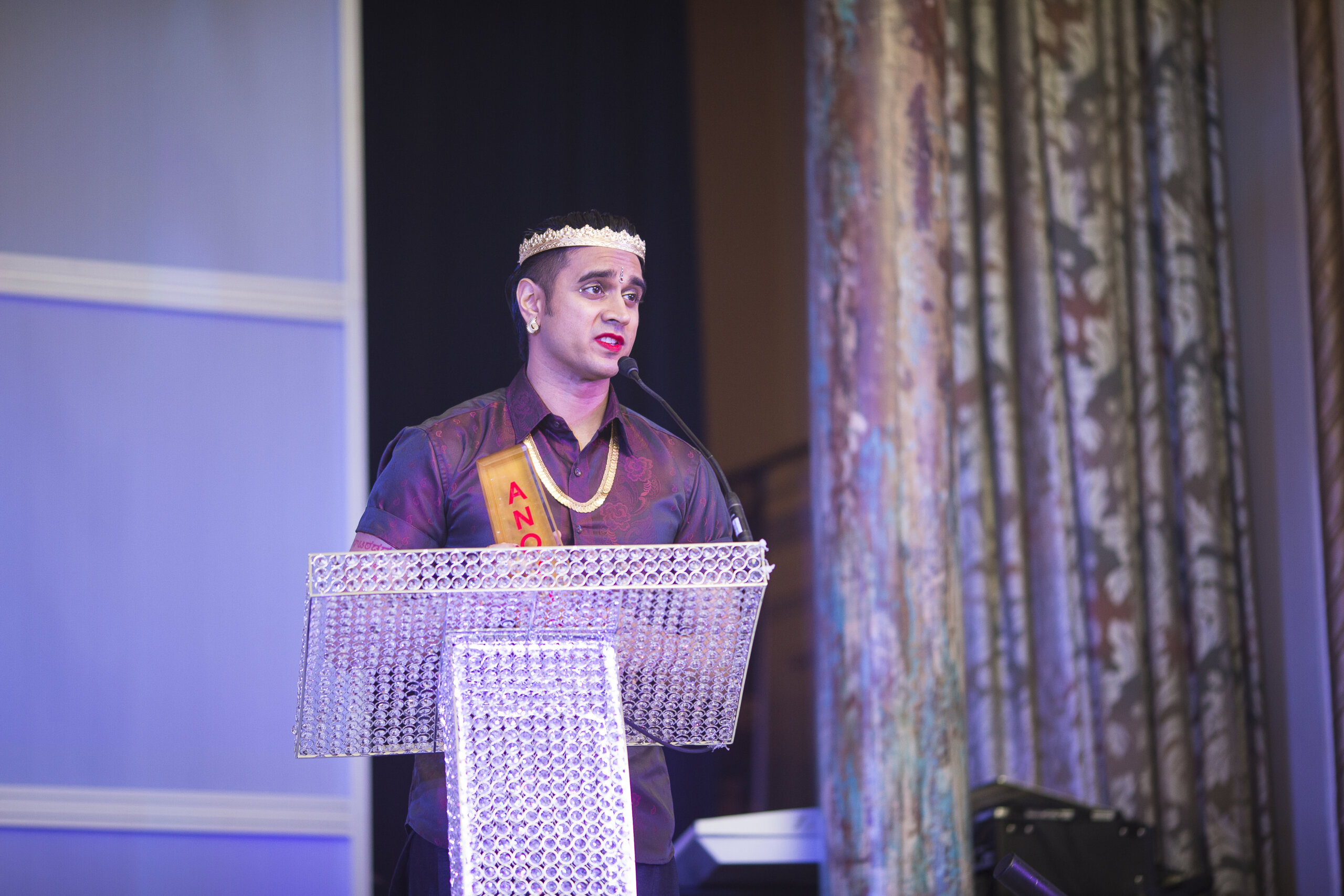 Vivek Shraya Receiving The 'Most Promising LGBTQ Crusader' Award At ANOKHI LIFE's 12th Anniversary Event in 2015