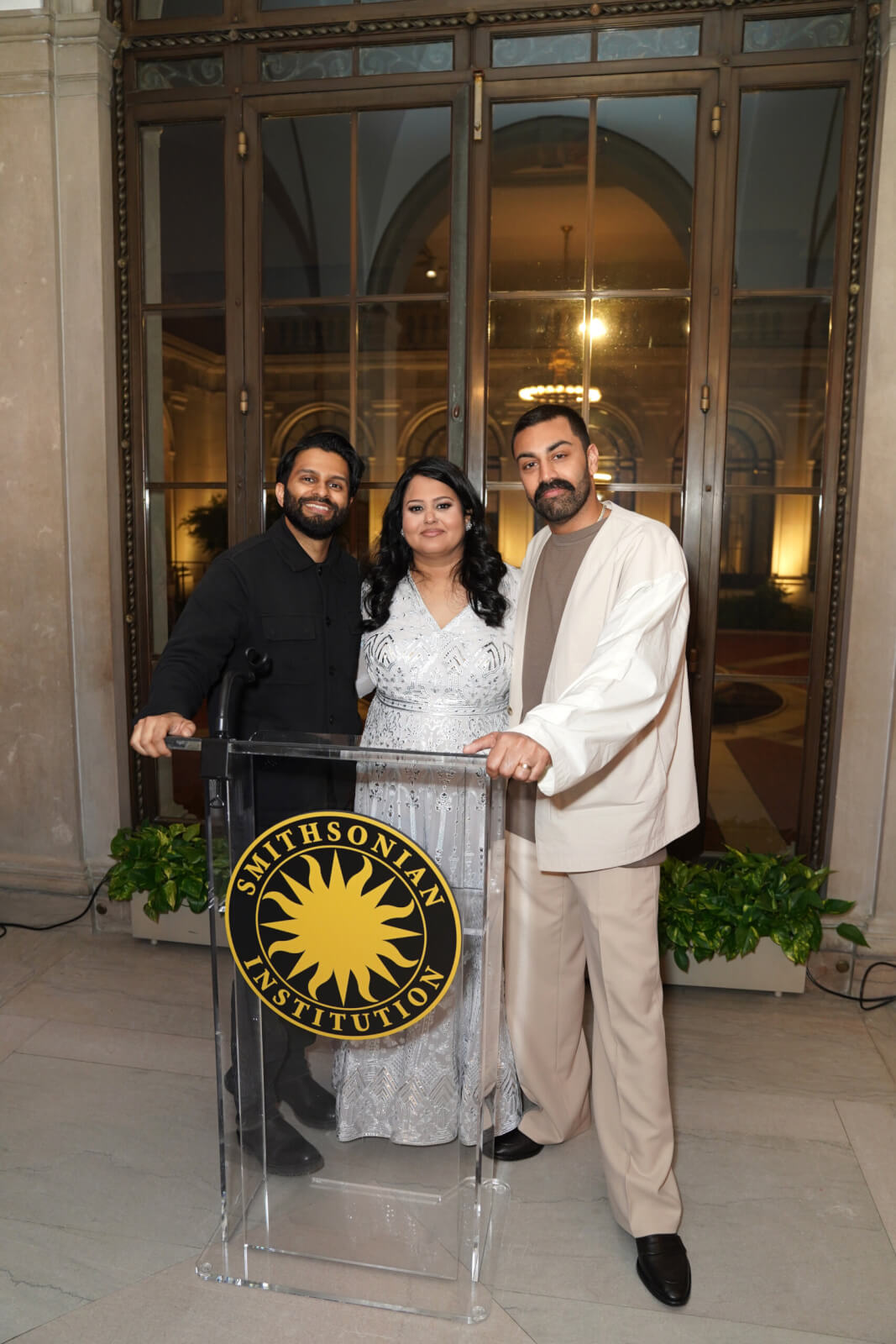 WASHINGTON, DC - MAY 14: (L-R) Asif Ali, Anita Chatterjee and Saagar Shaikh attend Eid at the Smithsonian National Museum Of Asian Art on May 14, 2025 in Washington, DC. (Photo by Leigh Vogel/Getty Images for A-Game Public Relations )
