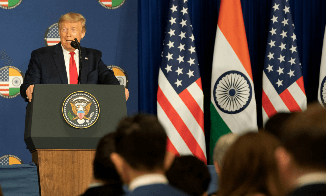Namaste Trump: Donald Trump held a press conference in India. Photo credit: 