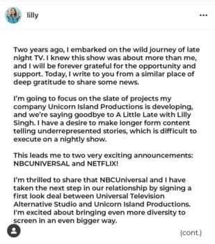 Lilly Singh Leaves "Late Night With Lilly Singh" For Major Deals With NBCUniversal & Netflix