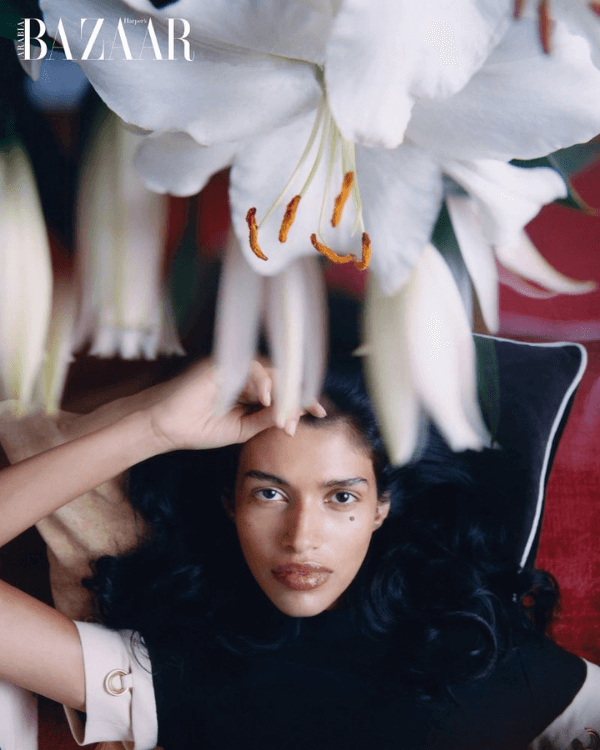 Pooja Mor. Image Credit: https://models.com/work/harpers-bazaar-arabia-head-over-heels