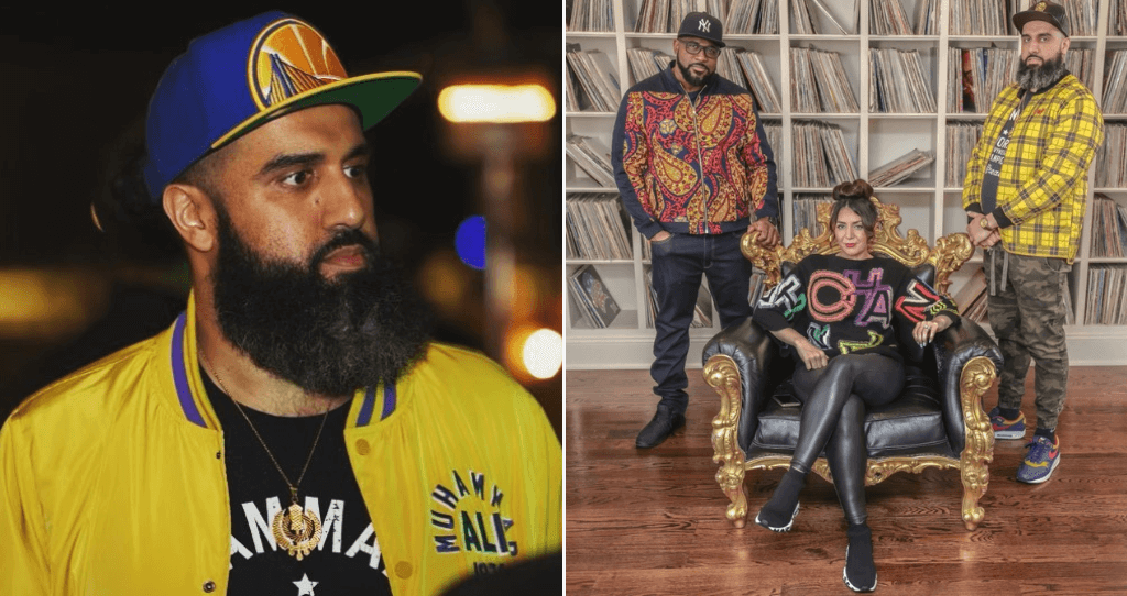Manveer Heir. L: IG @ kingcurrythundr | R: Heir With Brass Lion Entertainment Co-Founders Bryna Dabby Smith & Rashad Redic. brasslionentertainment.com