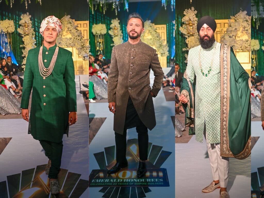#ANOKHI20: Stunning Designs Lit Up The Ramp At The ANOKHI Emerald Runway Show. Photo Credit: Showstopper Sandy Kaur Gill in Mani Jassal. Nisarg Media Productions