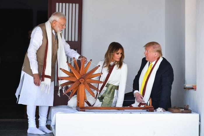 Namaste Trump: The leaders along with the First Lady of the US at the Sabarmati Ashram. 