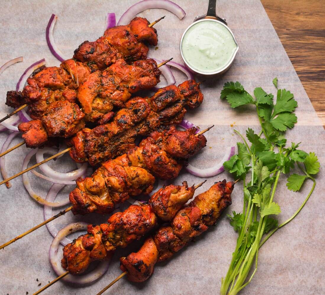 The Ultimate South Asian Picnic BBQ Menu - Chicken Tikka Skewers.