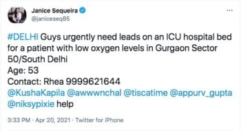 India Is Running Out Of Oxygen As The Country Collapses Under COVID-19: Pleas for help filling up the newsfeeds. Photo Credit: www.twitter.com