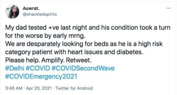 India Is Running Out Of Oxygen As The Country Collapses Under COVID-19: Pleas for help filling up the newsfeeds. Photo Credit: www.twitter.com