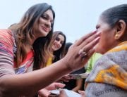 Indian National Congress's first transgender office-bearer, Apsara Reddy with children.