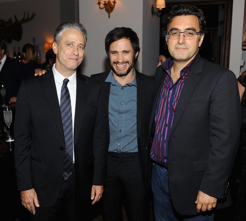 Director/producer/actor Jon Stewart, actor Gael Garcia Bernal and journalist Maziar Bahari at the 'Rosewater' premiere party hosted by GREY GOOSE vodka and Soho House Toronto. (Photo by Getty)