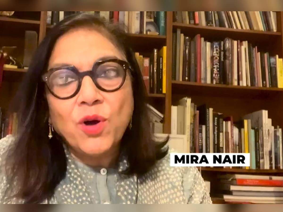 A screenshot of Mira Nair while speaking at the I For India event. 