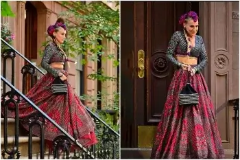 South Asian Heritage Month 2022: 5 South Asian Designers Who Dominated The Red Carpet: Sarah Jessica Parker dresses in Falguni Shane Peacock lehenga in an episode of And Just Like That. Photo Credit: HBO Max/Warner Media