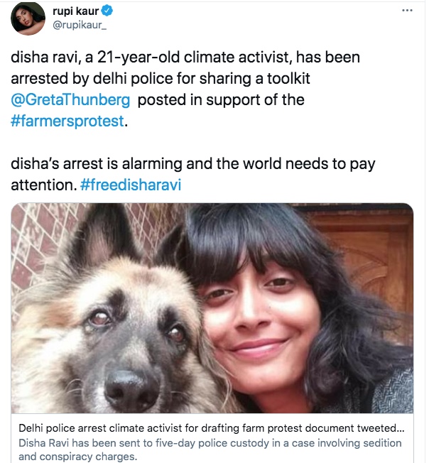 Meena Harris and Rupi Kaur Fear For The Safety Of Detained Climate Change Activist Disha Ravi 