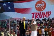 Namaste Trump: The President of the US Donald Trump and Prime Minister of India, Narendra Modi at the rally in Ahmadabad.