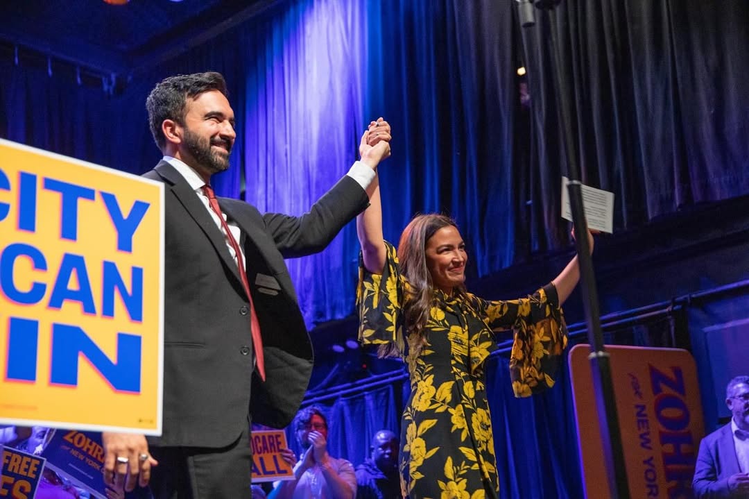 Mamdani With Congresswoman Alexandria Ocasio-Cortez (AOC). Image Credit: @zonrakmamdani. Photographer: @protestnsurvive